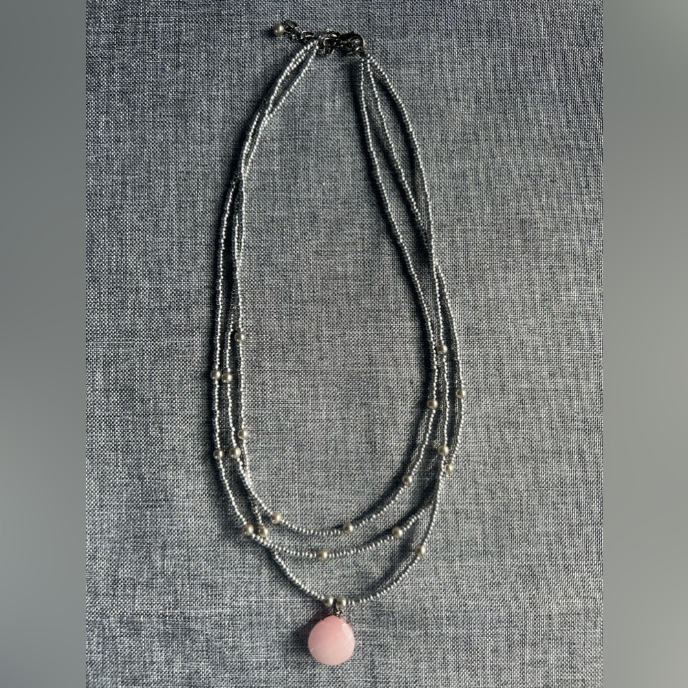 Rose Quartz and grey crystal beaded necklace. Made with sterling silver wire.